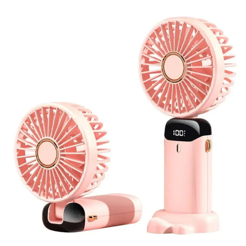 USB Mini Fan Foldable Portable  Fans 5 Speed Rechargeable Fan with Phone Stand and Display Screen