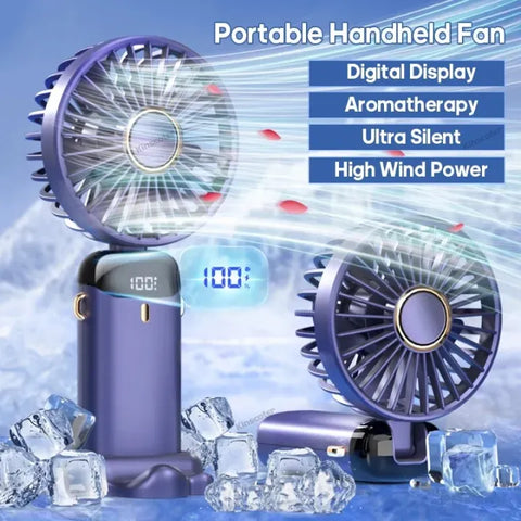 USB Mini Fan Foldable Portable  Fans 5 Speed Rechargeable Fan with Phone Stand and Display Screen