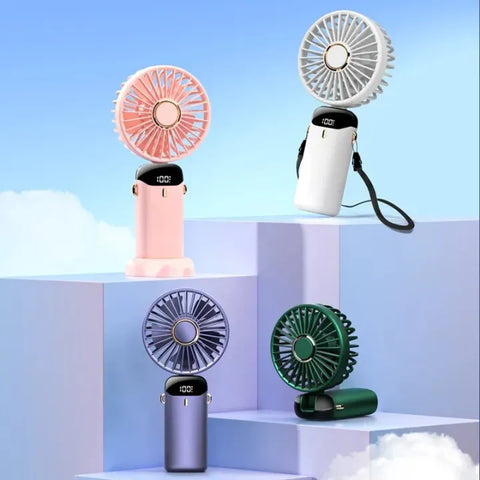 USB Mini Fan Foldable Portable  Fans 5 Speed Rechargeable Fan with Phone Stand and Display Screen