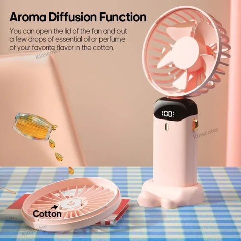 USB Mini Fan Foldable Portable  Fans 5 Speed Rechargeable Fan with Phone Stand and Display Screen